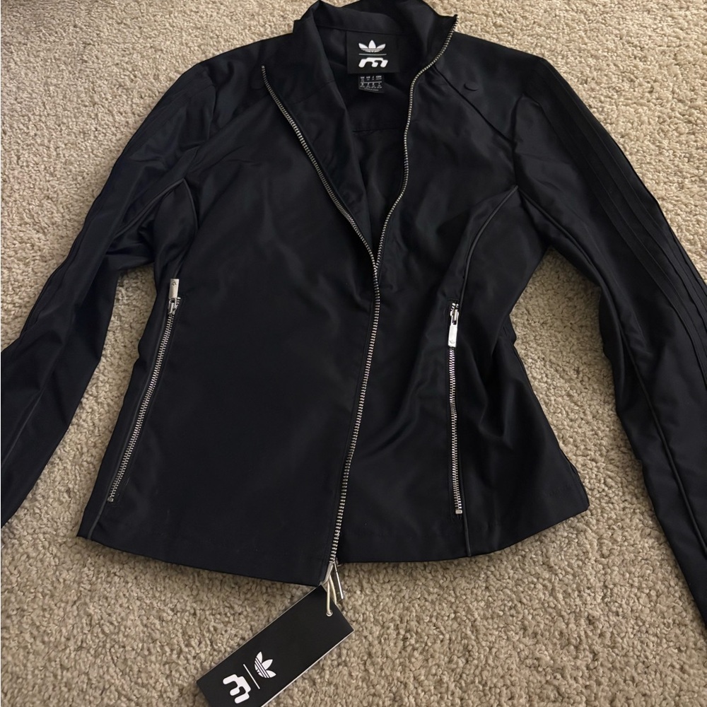 Adidas Women's Black Windbreaker Zip-Front Track Jacket